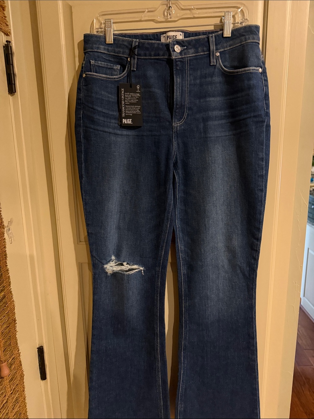PAIGE High Rise Laurel Canyon Jeans with Distressed Knee